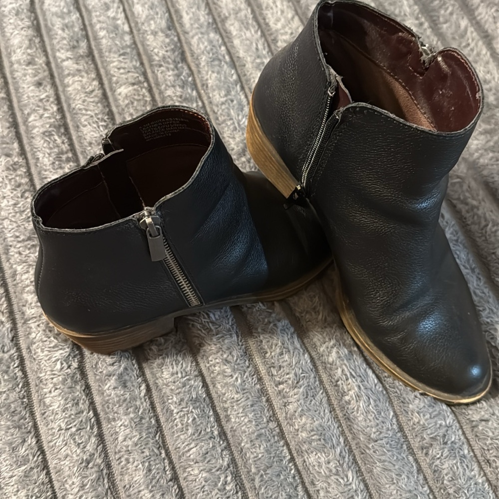Kenzie Black Ankle Booties with Tan Sole